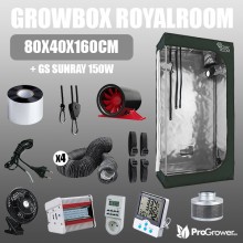 Complete Kit: Growbox RoyalRoom 80x40x160cm + GS Sunray 150W