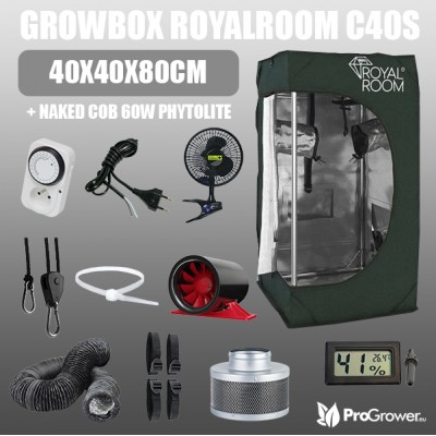 Complete Kit: Growbox RoyalRoom C40S 40x40x80cm + Naked COB 60W Phytolite