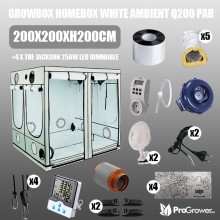 Complete Kit: Growbox HomeBox White Ambient Q200 PAR+ 200x200xh200cm + 4 x The Jackson 250W LED Dimmable